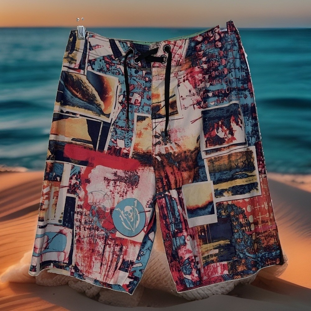 Oakley Reinvent Graphic Board Shorts Mens 30 Skull Surf Beach Sailing Yacht Y2K‎